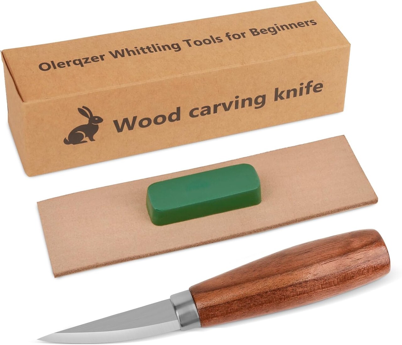 Wood Carving Knives with Leather Strop & Polishing Compound – Whittling Knife Set for Beginners, Adults & Kids (Sloyd Carving Knife)